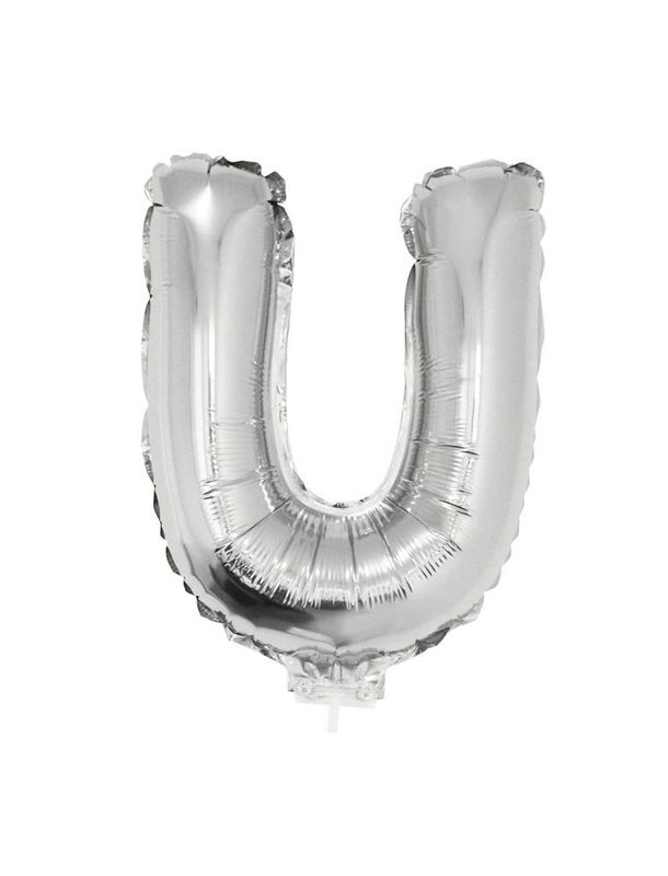 Folieballon 41cm Met Stokje Letter U Zilver