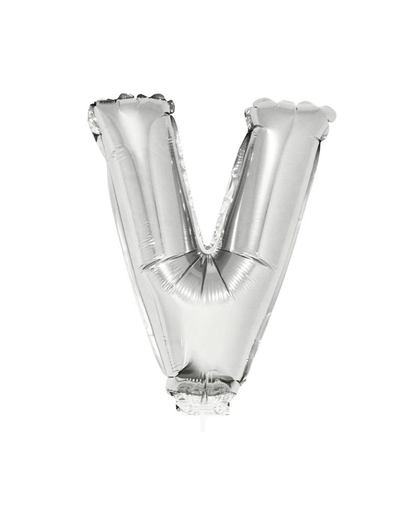 Folienballon 41cm Mit Stab Buchstabe V Silber