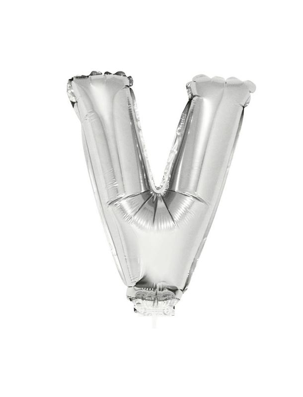 Folieballon 41cm Met Stokje Letter V Zilver