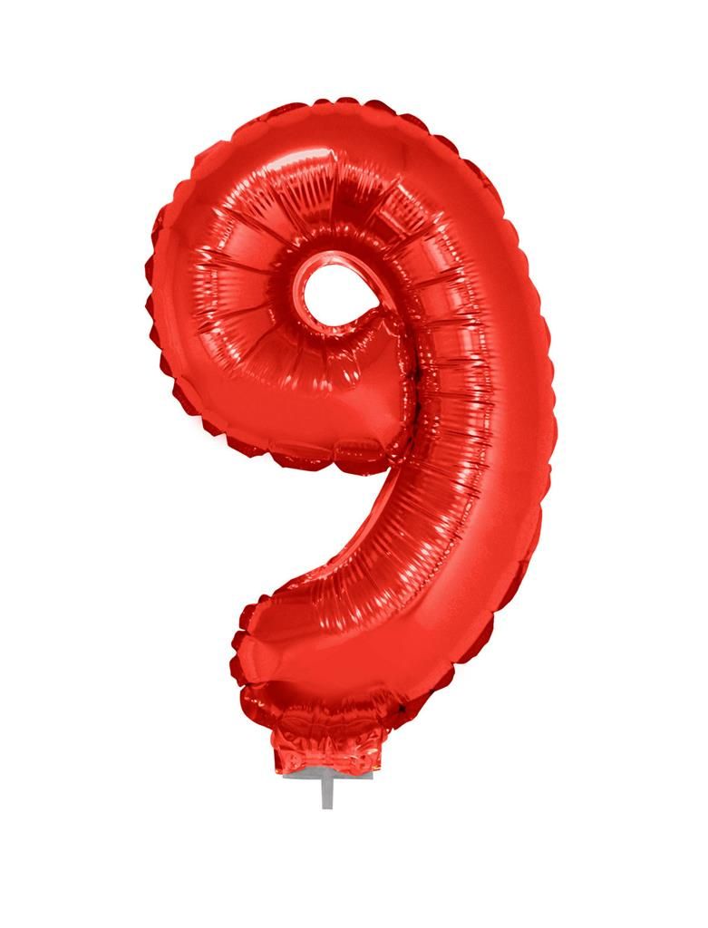 Folieballon 41cm Met Stokje Cijfer 9 Rood Folieballon 41cm Met Stokje Cijfer 9 Rood