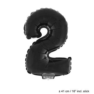 Folienballon 41cm Mit Stab Zahl 2 Schwarz