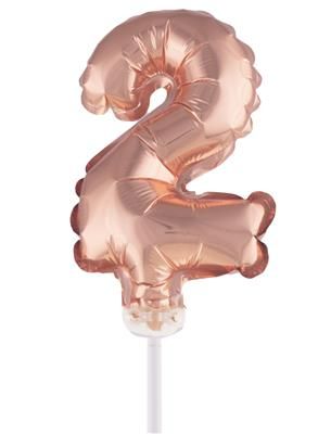 Folieballon 13cm Met Stokje Cijfer 2 Rosé Koper Folieballon 13cm Met Stokje Cijfer 2 Rosé Koper