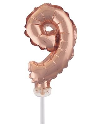 Folieballon 13cm Met Stokje Cijfer 9 Rosé Koper Folieballon 13cm Met Stokje Cijfer 9 Rosé Koper