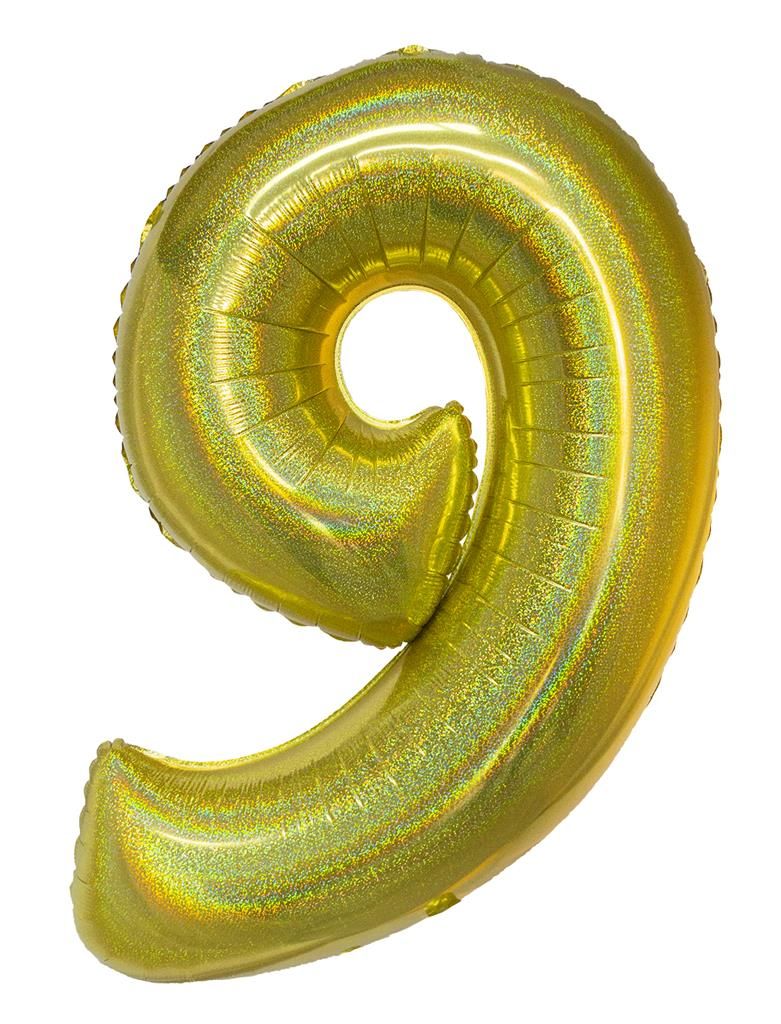 Folieballon 102cm Cijfer 9 Holografisch Goud