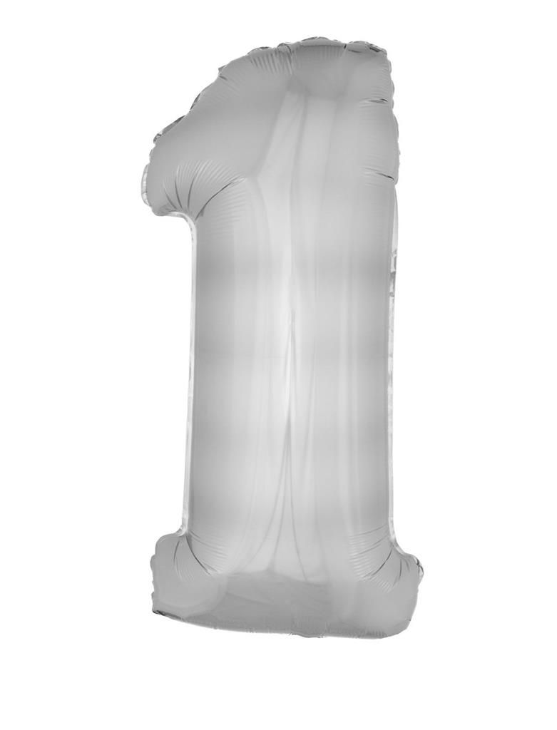 25 Folienballons 102cm Zahl 1 Silber