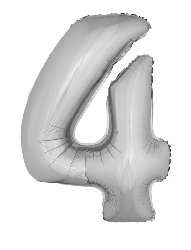 25 Folienballons 102cm Zahl 4 Silber