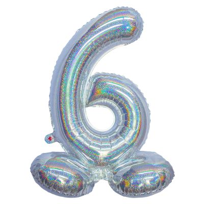Folienballon 81cm Stehend 6 Holographisch Silber
