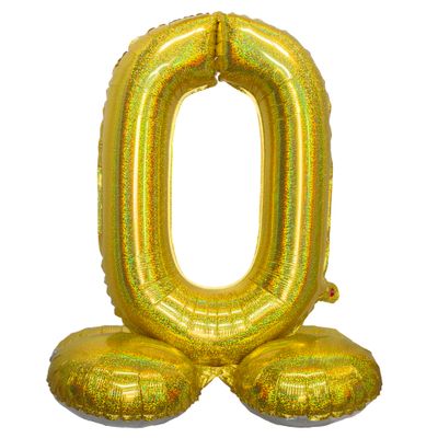 Folienballon 81cm Stehend 0 Holographisch Gold