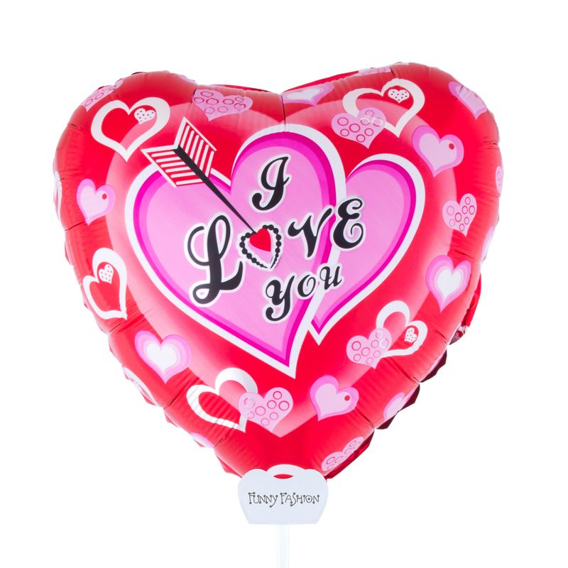 Folieballon 28cm Met Stokje Hart Happy I LOVE YOU Folieballon 28cm Met Stokje Hart Happy I LOVE YOU