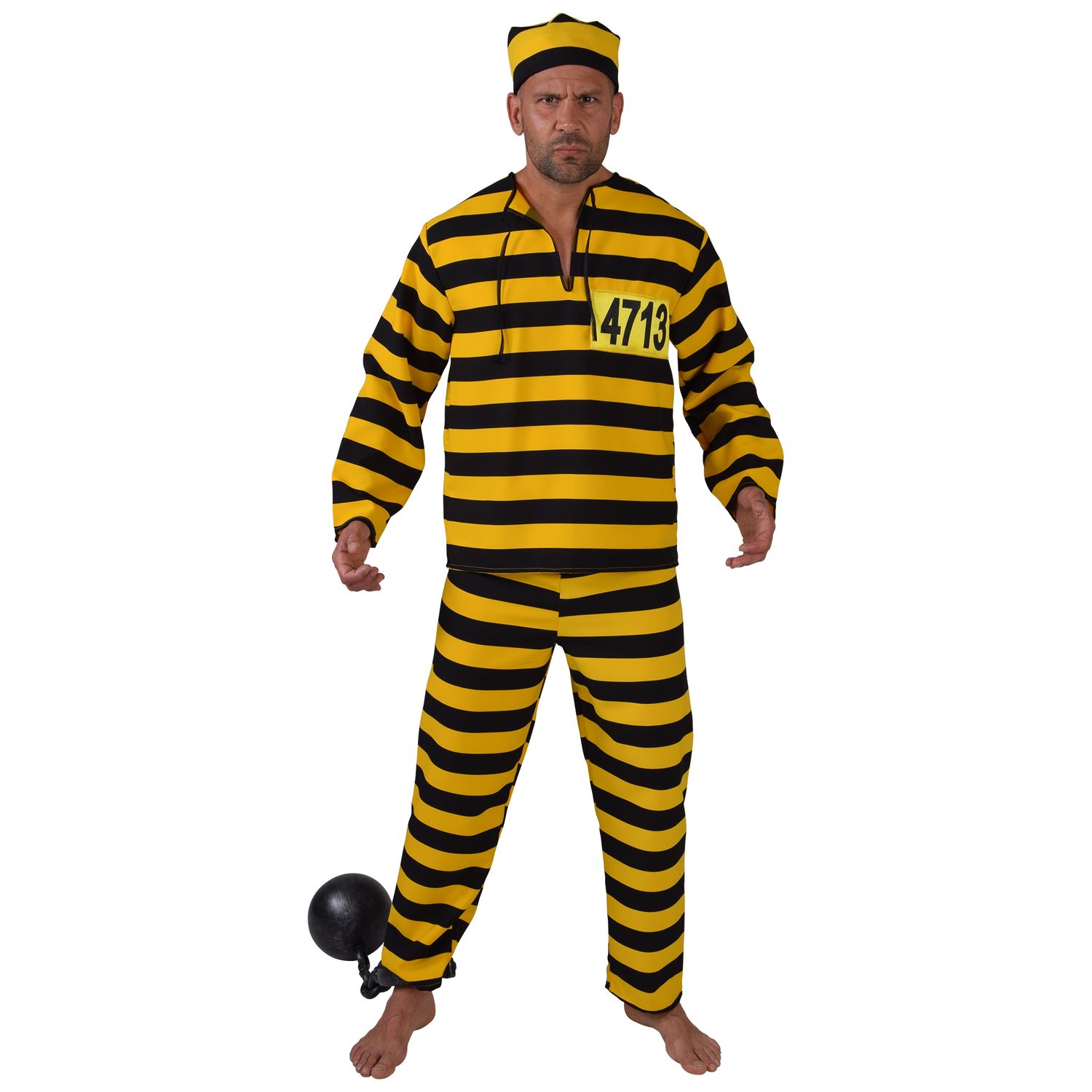 Sträflingkostüm Gelb/Schwarz 3-tlg. Herren