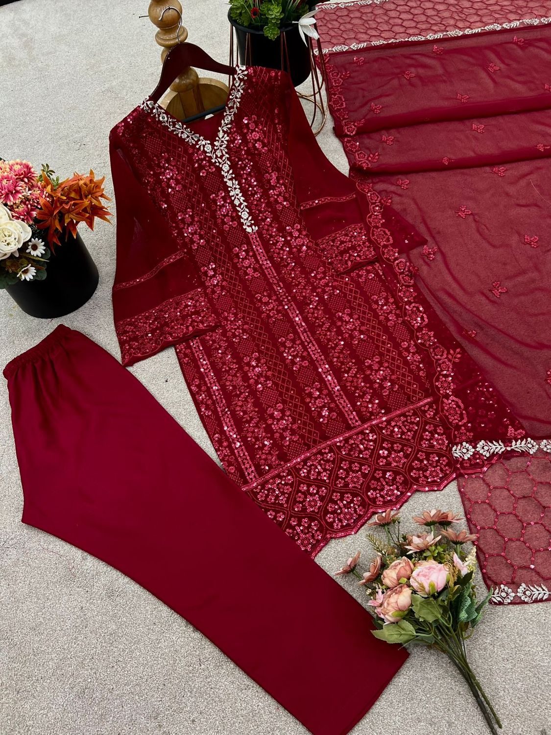 Pure Georgette With Embroidery Sequence Work With Fancy Sleeve