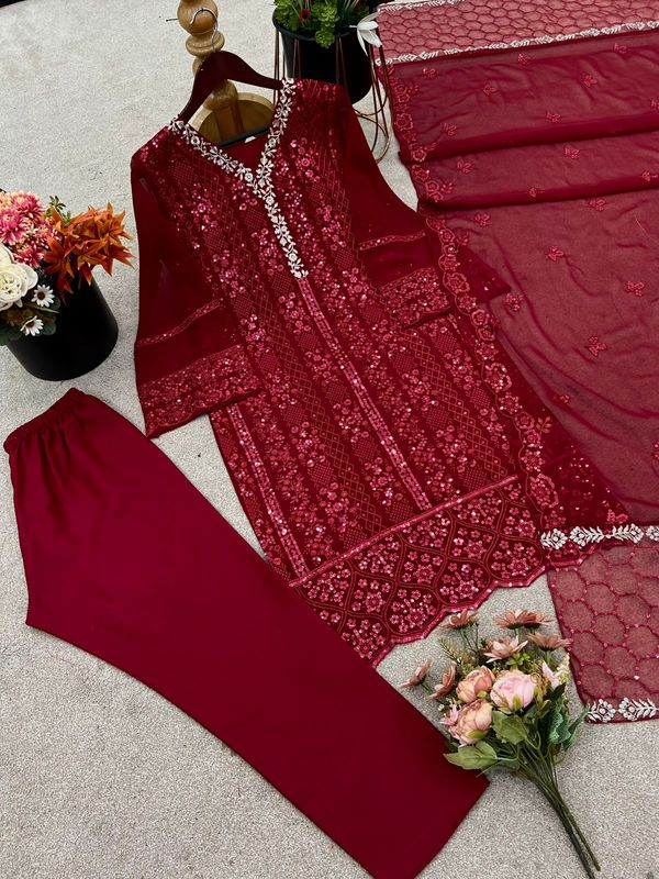 Pure Georgette With Embroidery Sequence Work With Fancy Sleeve