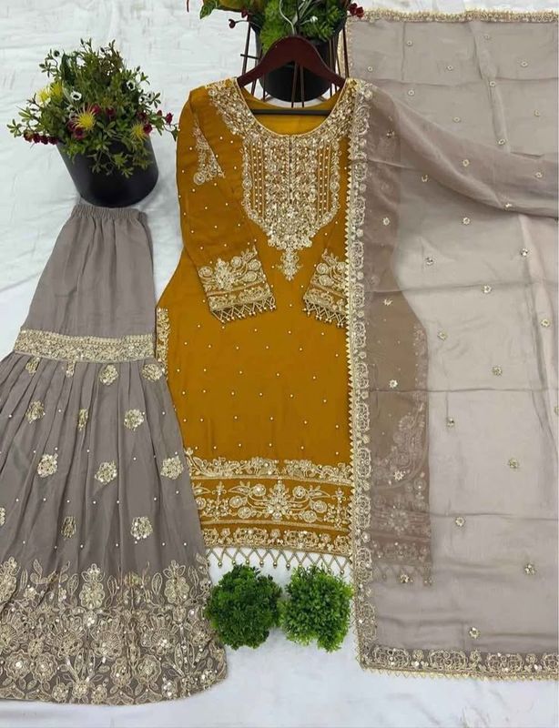 Party wear Sharara Gharara suit - Golden Yellow