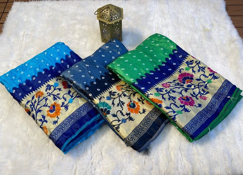 Bandhani - Moss Crape In Paithani Design Border