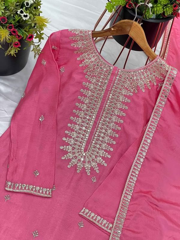 Pink Chinnon Silk Suit