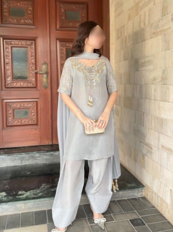 Designer Party Wear Look Pur Natural Crepe Top &amp; Farshi Palazzo With Dupatta set
