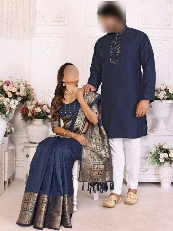 Stitched Kurta Pajama with Dola Silk Saree (Unstitched Blouse)