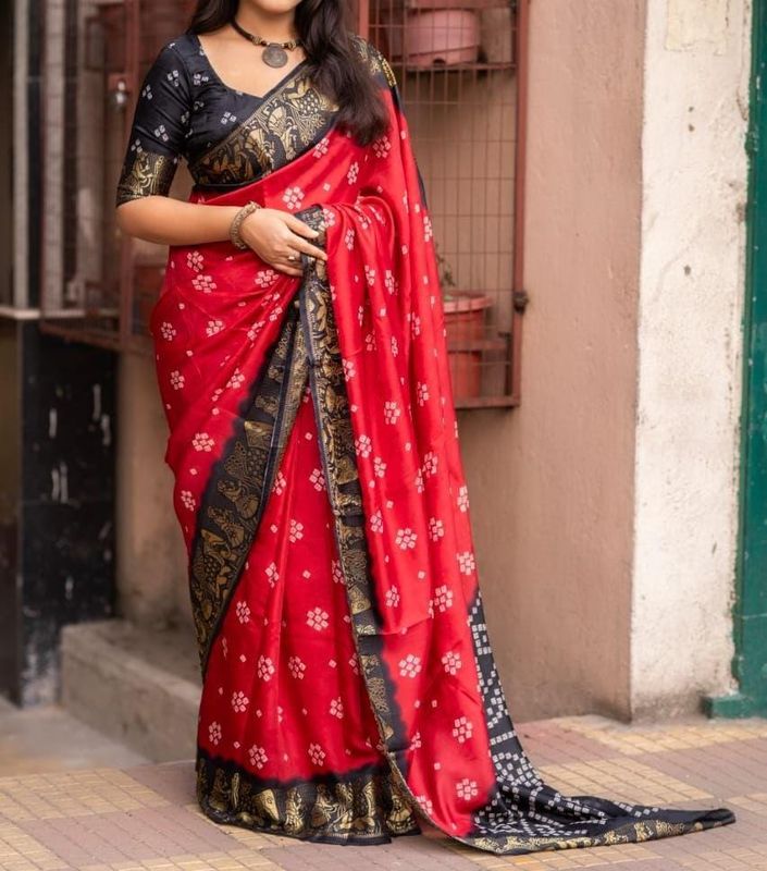 RED/BLACK Crape woven craoe Silk
