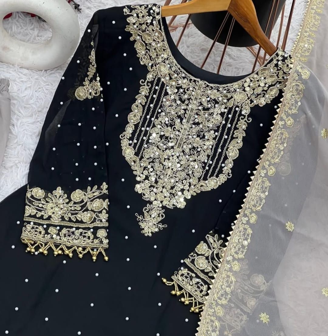 Party wear Sharara Gharara suit - Black