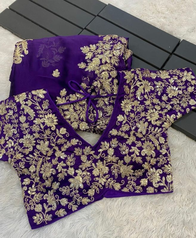 Designer purple silk saree