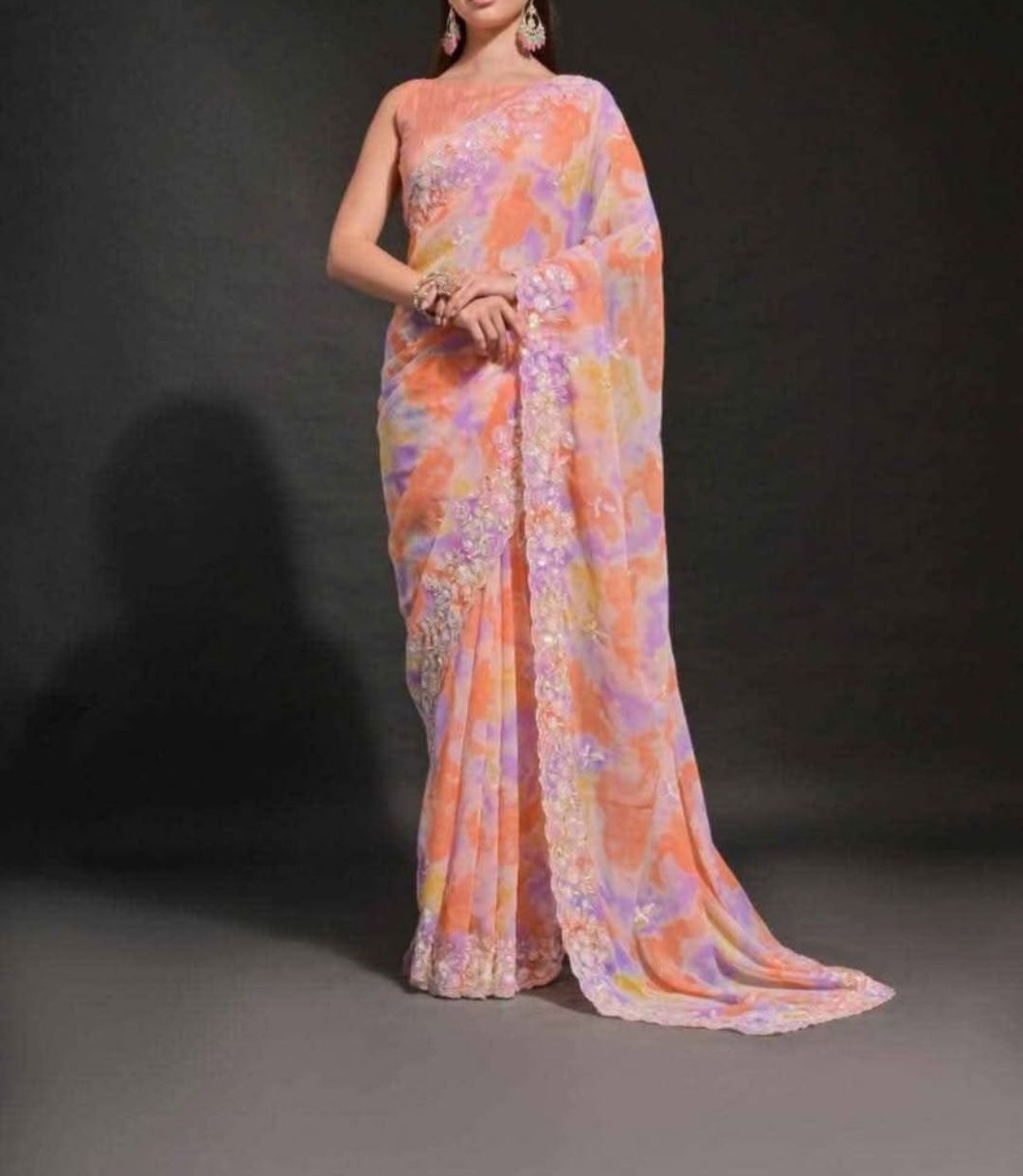 Georgette heavy work saree with blouse piece