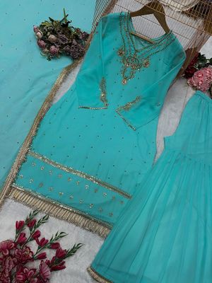 Heavy Georgette sharara suit set.