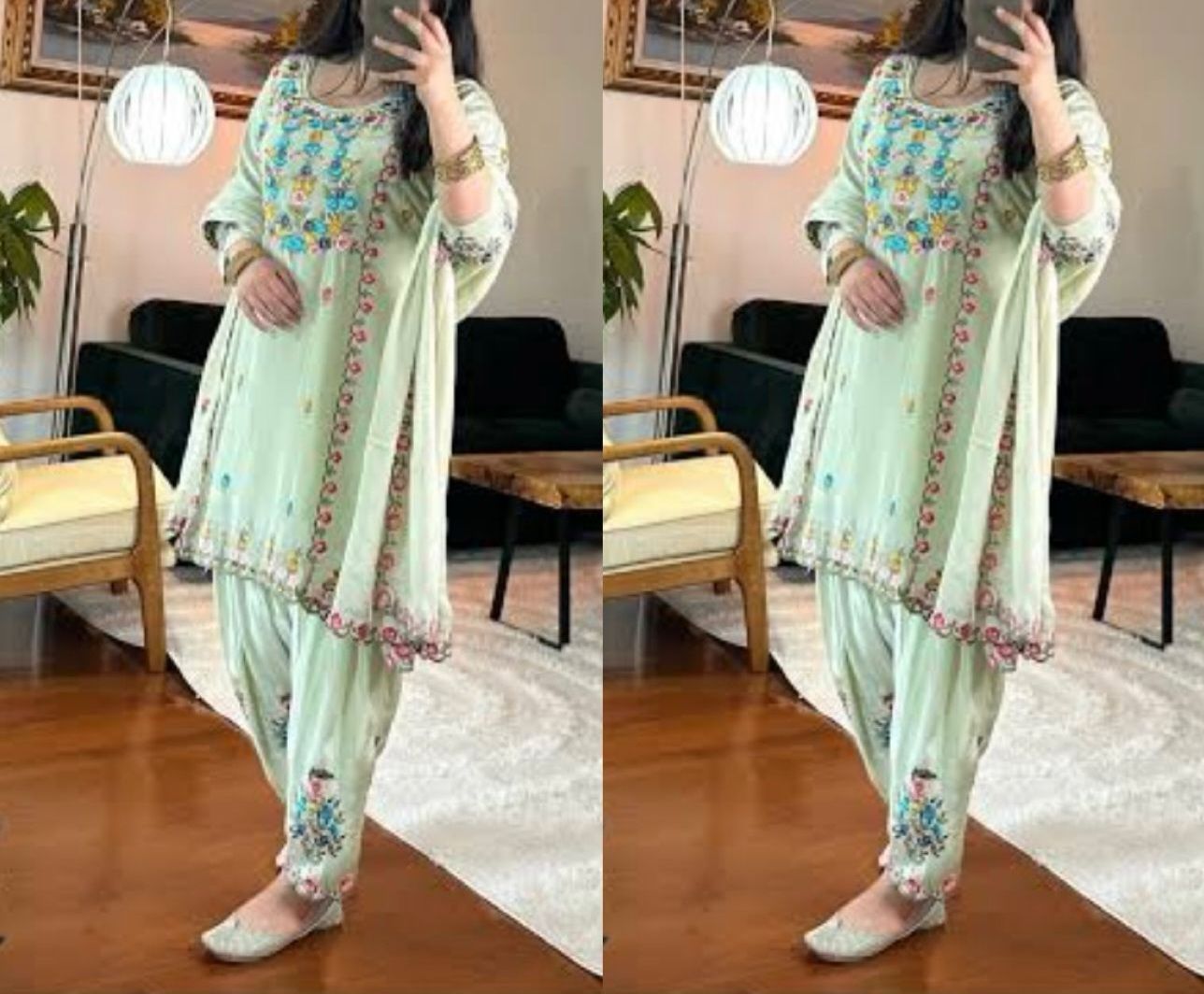 Chinon silk embroidered salwar suit