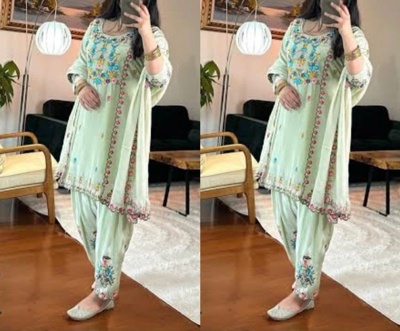 Chinon silk embroidered salwar suit