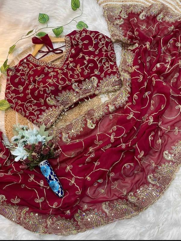 Stiched blouse with saree full embroidery work