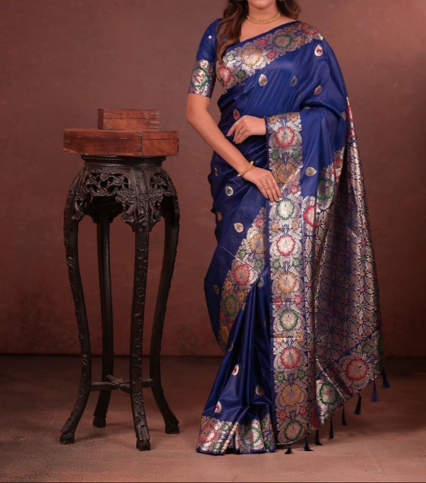 Soft silk with zari work saree with blouse piece