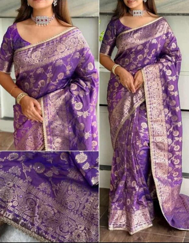 Soft silk with handwork Embroidery saree with unstich blouse piece