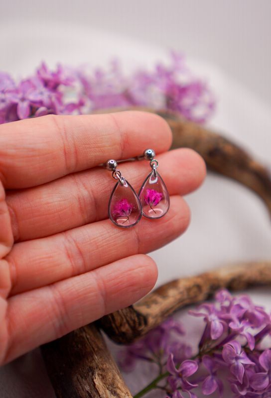 Ohrringe Schleierkraut pink- Tropf