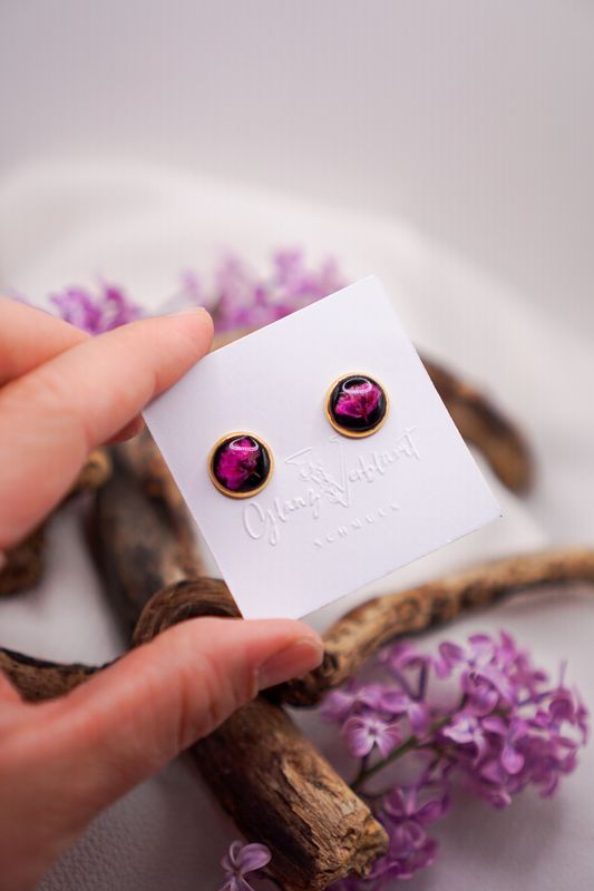 Ohrstecker Schleierkraut pink- schwarz