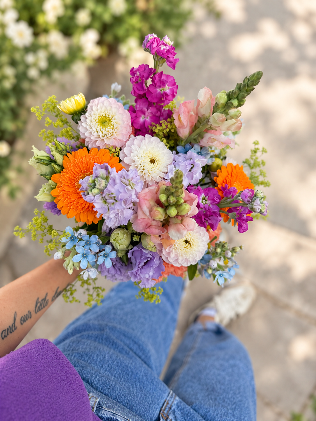 Blumenstrauß „Farbenfreude“ – bunter Blumenstrauß in Pink, Orange & Pastell