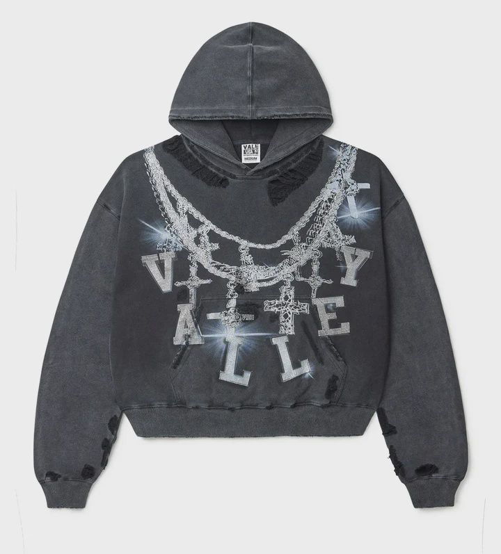VALE FOREVER BIG CHAIN BEJEWELED HOODIE BLACK