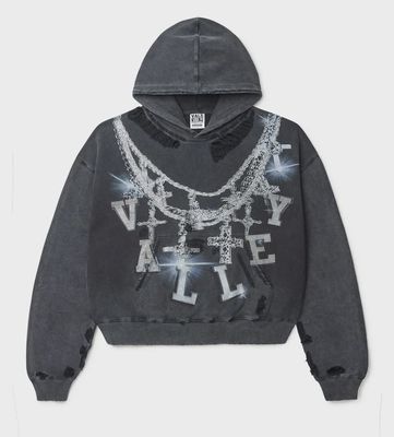 VALE FOREVER BIG CHAIN BEJEWELED HOODIE BLACK