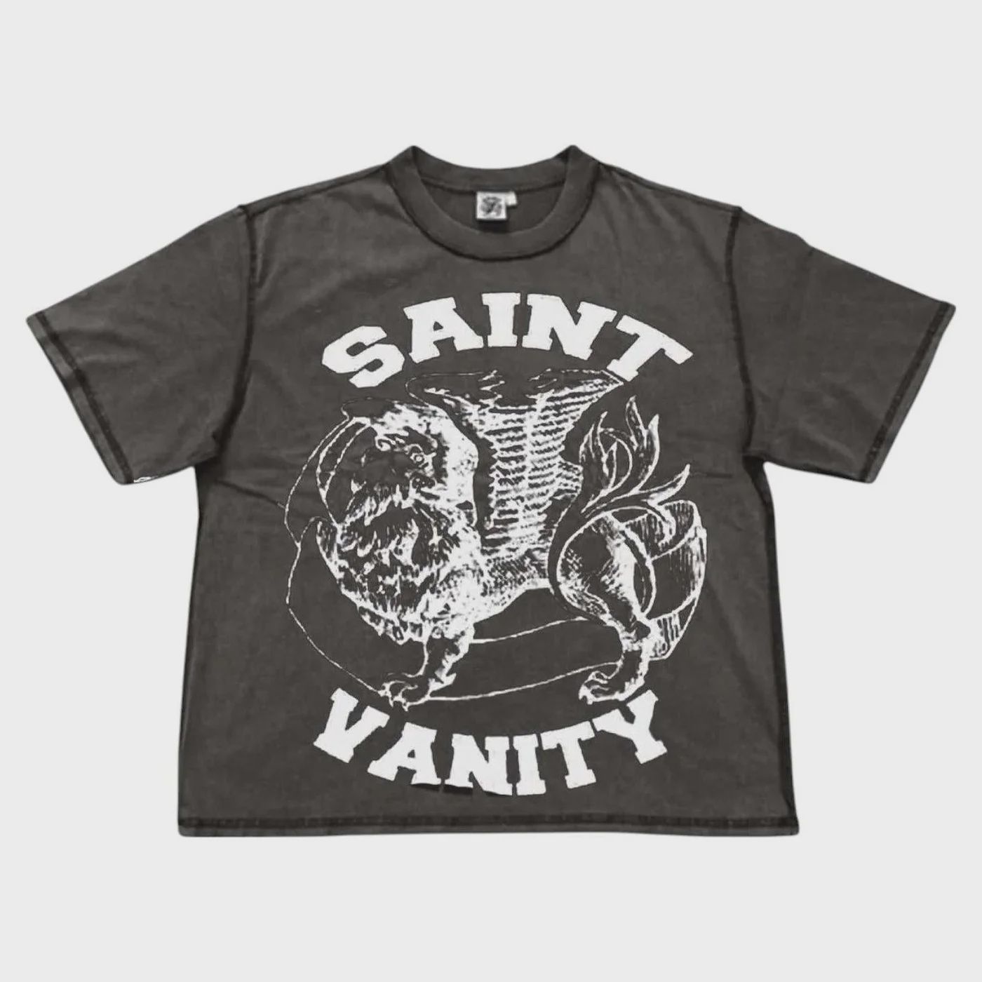 SAINT VANITY WASHED GREY LOGO TEE