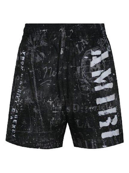 AMIRI BLACK STENCIL MILITARY SWIM SHORTS