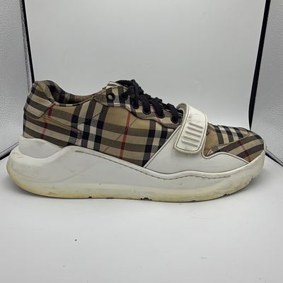 BURBERRY CHECK SUEDE AND LEATHER SNEAKER SZ 11-11.5 N.B.