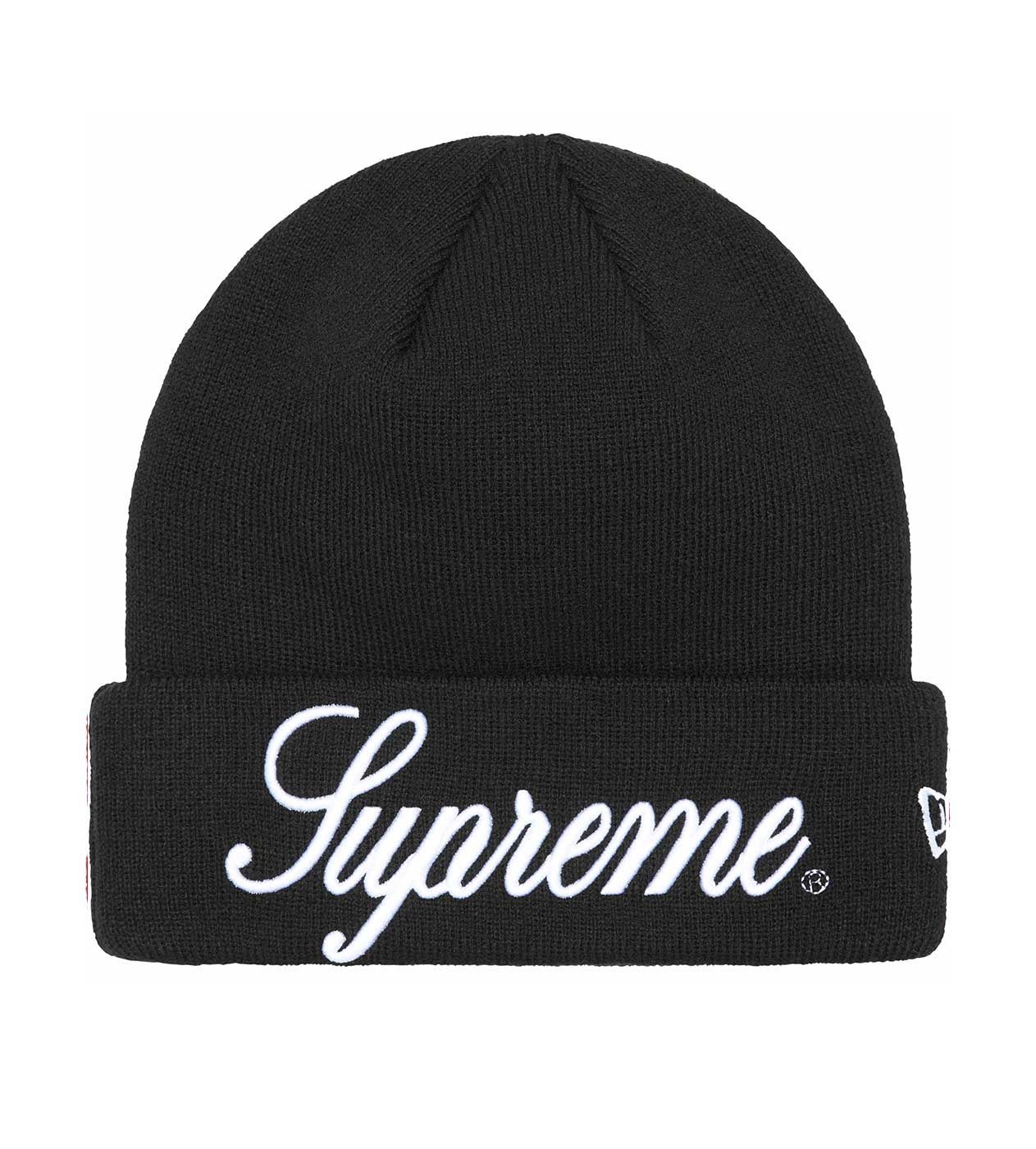 SUPREME NEW ERA SCRIPT BEANIES, COLOR: BLACK