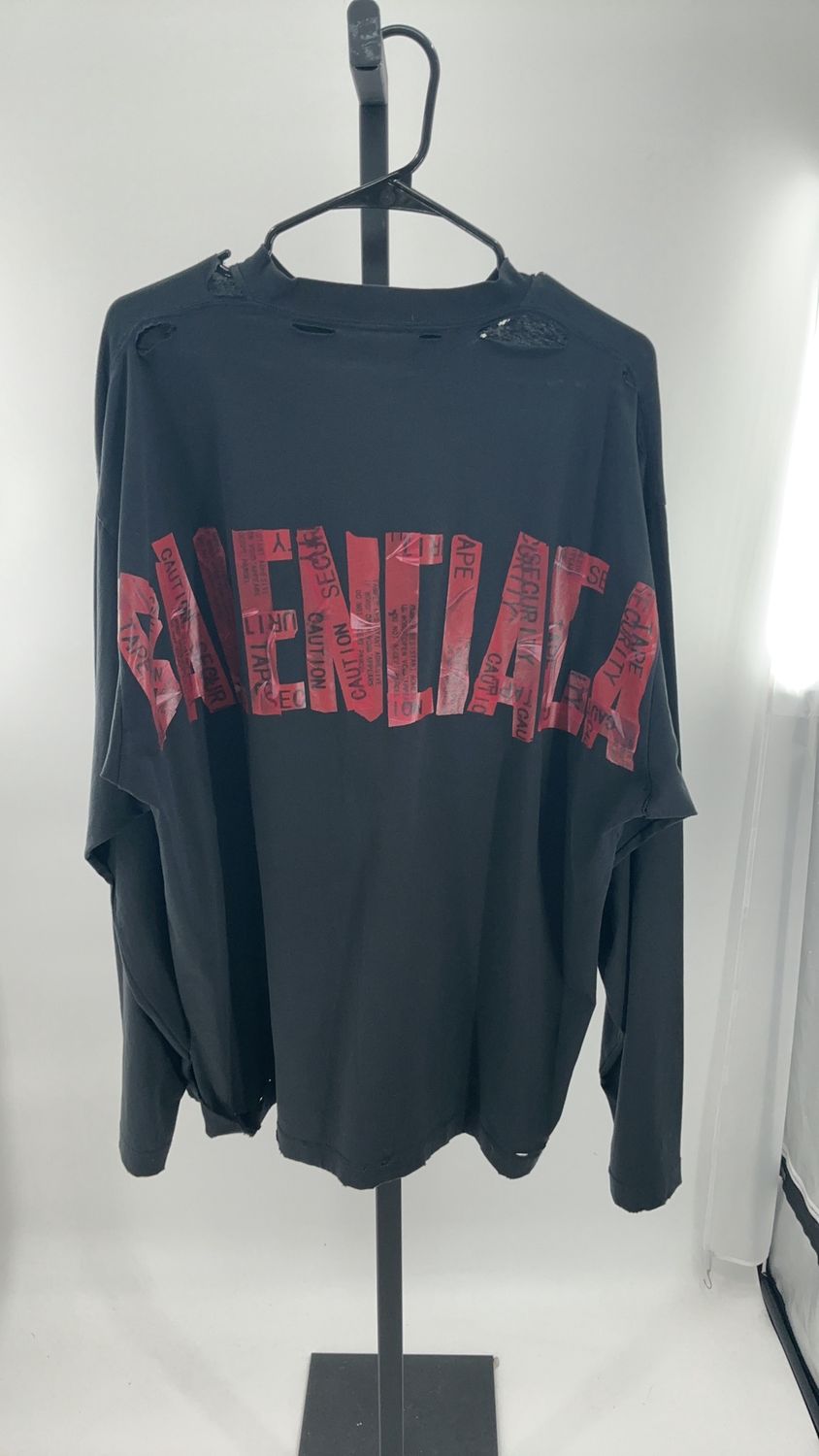BALENCIAGA MENS SECURITY TAPE LOGO L/S OVERSIZED