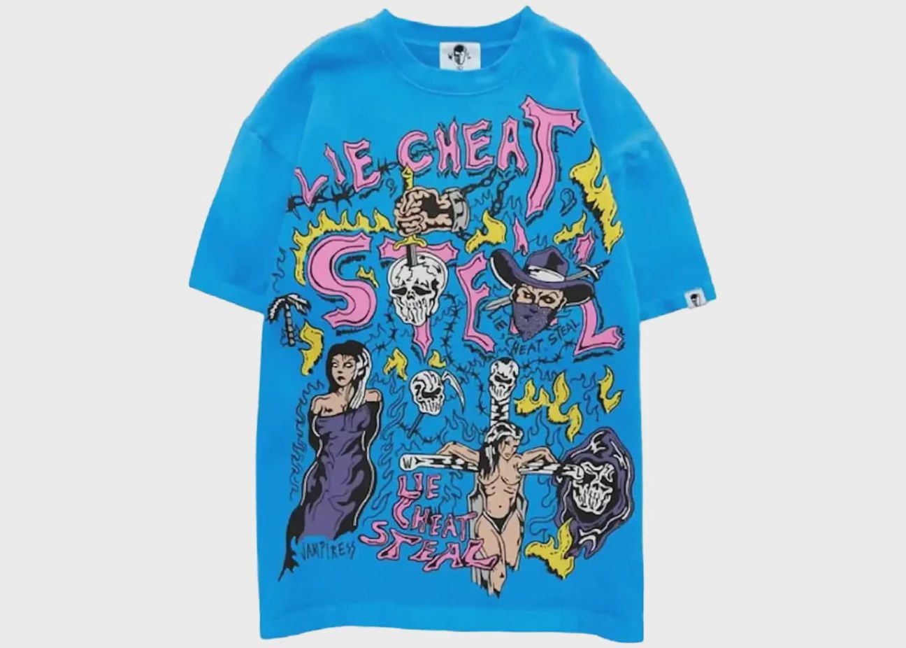 WARREN LOTAS LIE CHEAT STEAL TEE ELECTRIC BLUE