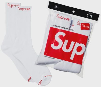 SUPREME X HANES CREW SOCKS (4 PACK) &quot;WHITE&quot;