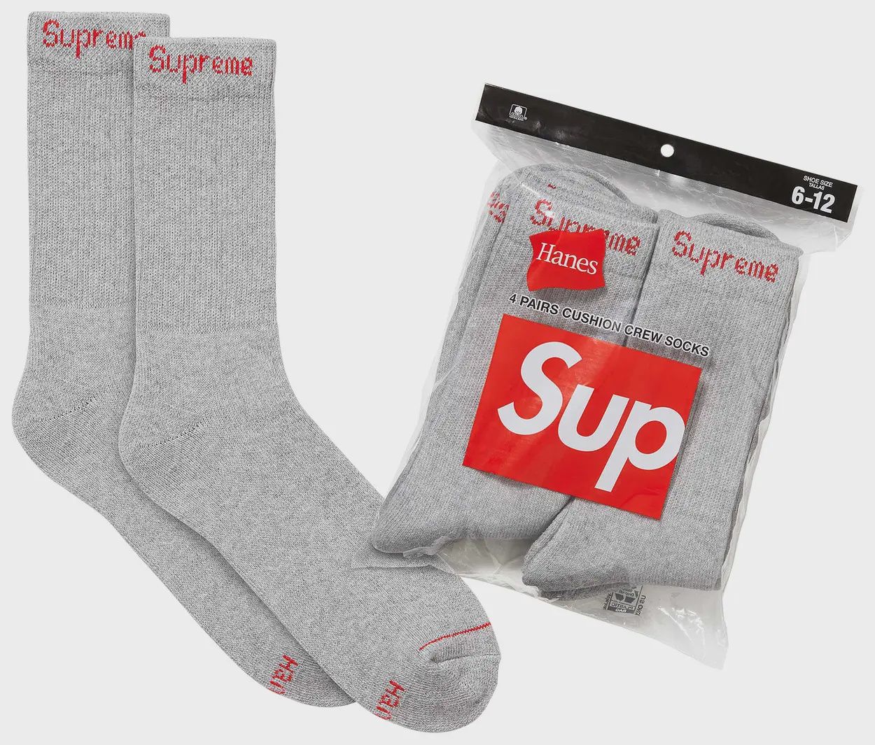 SUPREME X HANES CREW SOCKS (4 PACK) "GREY"