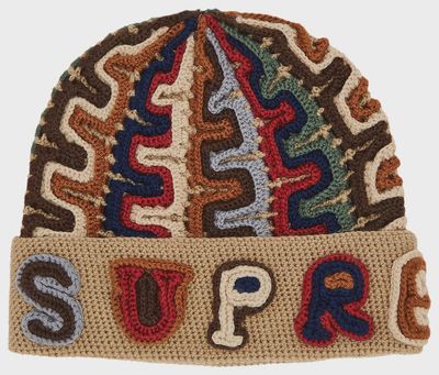 SUPREME YARN APPLIQUE BEANIE &quot;KHAKI&quot;