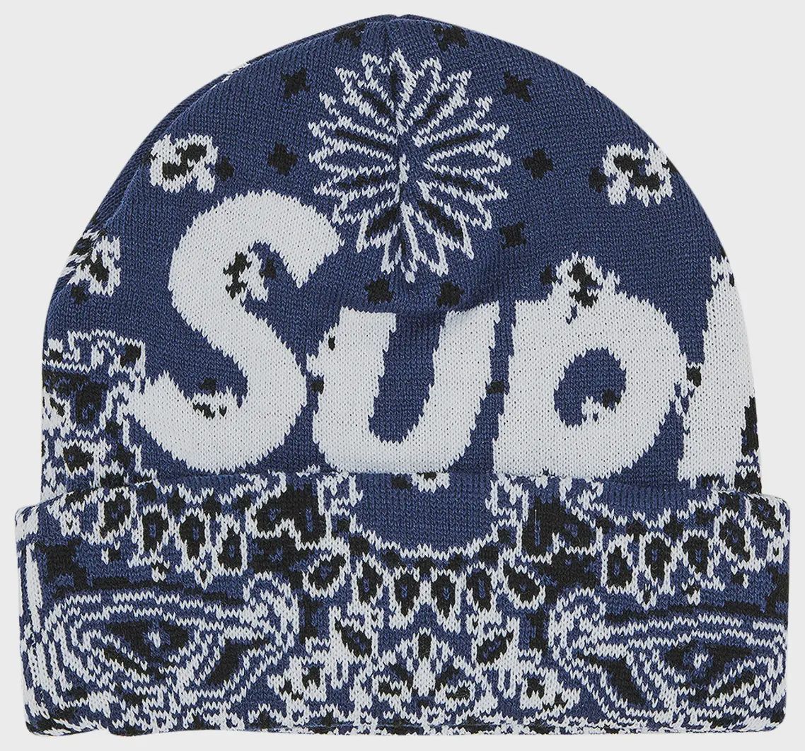 SUPREME BANDANA BIG LOGO BEANIE "NAVY"