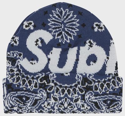 SUPREME BANDANA BIG LOGO BEANIE &quot;NAVY&quot;