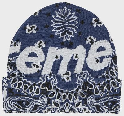 SUPREME BANDANA BIG LOGO BEANIE "NAVY"