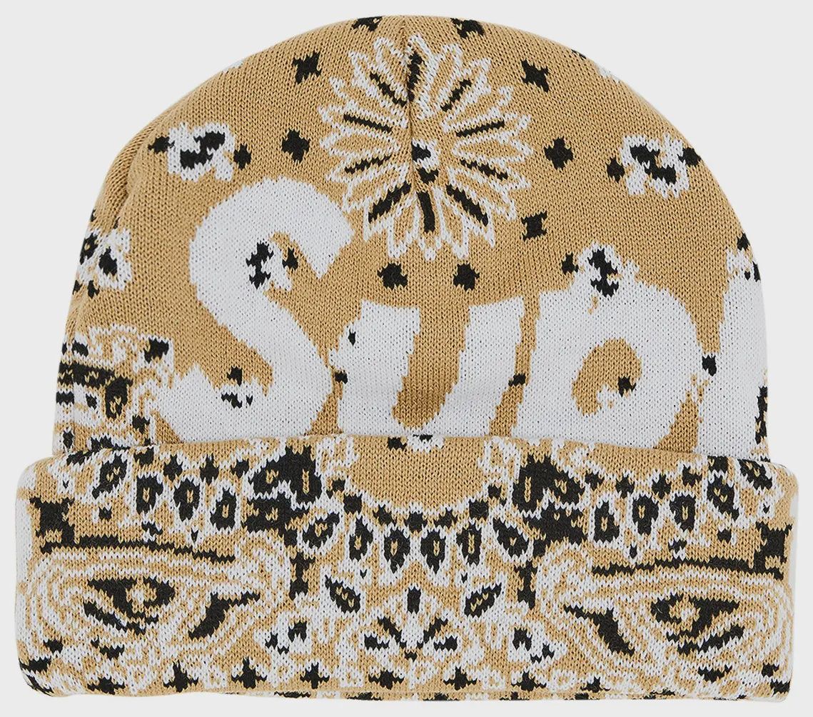 SUPREME BANDANA BIG LOGO BEANIE "TAN"