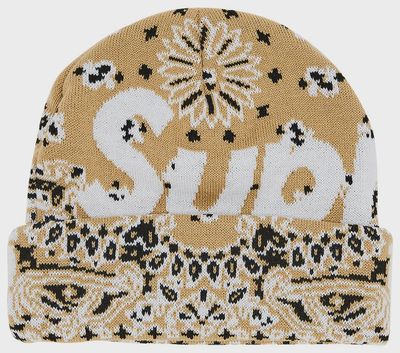 SUPREME BANDANA BIG LOGO BEANIE &quot;TAN&quot;